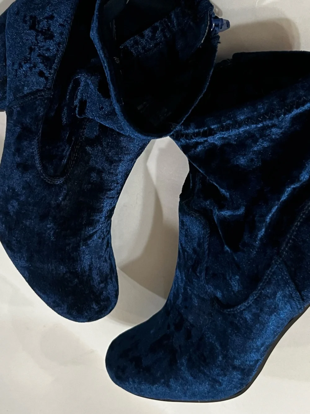 Reza Navy Velvet Ankle Boots Chunky Heel Size 7 and 3” block heel